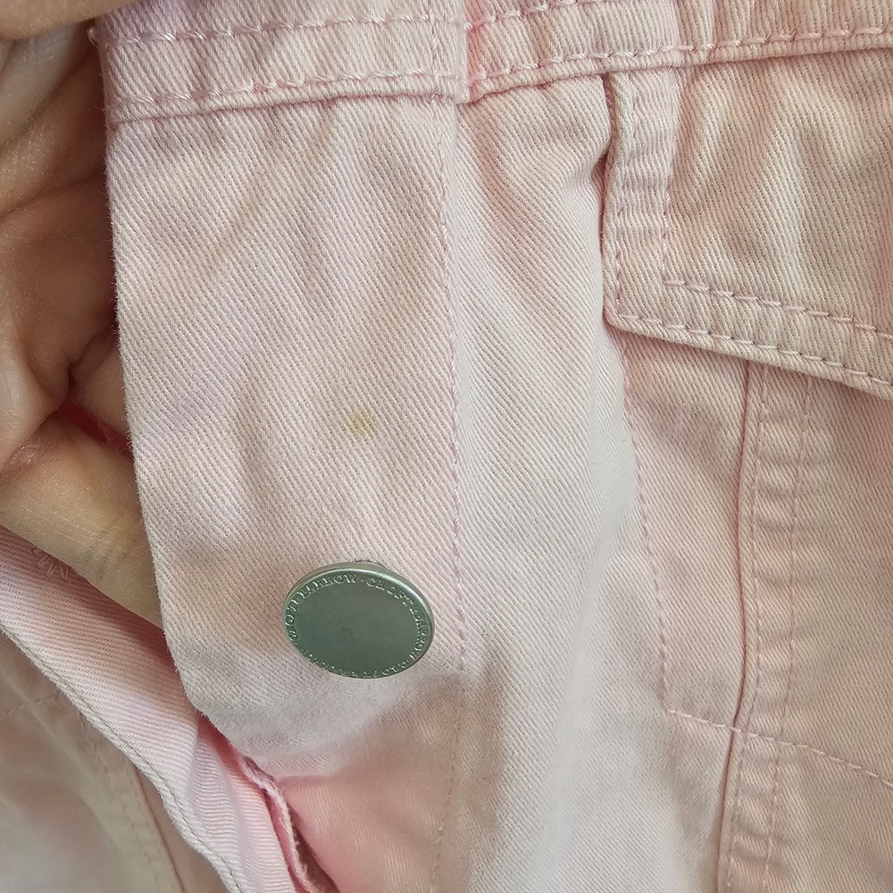 Tudor Court Pink Denim Jacket Womens Large 100% Cotton Button Front Pastel D5L - Picture 4 of 6